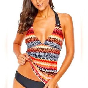 NEW Halter Tankini in FUN ZigZag print Halter Top w/black adjustable tie straps